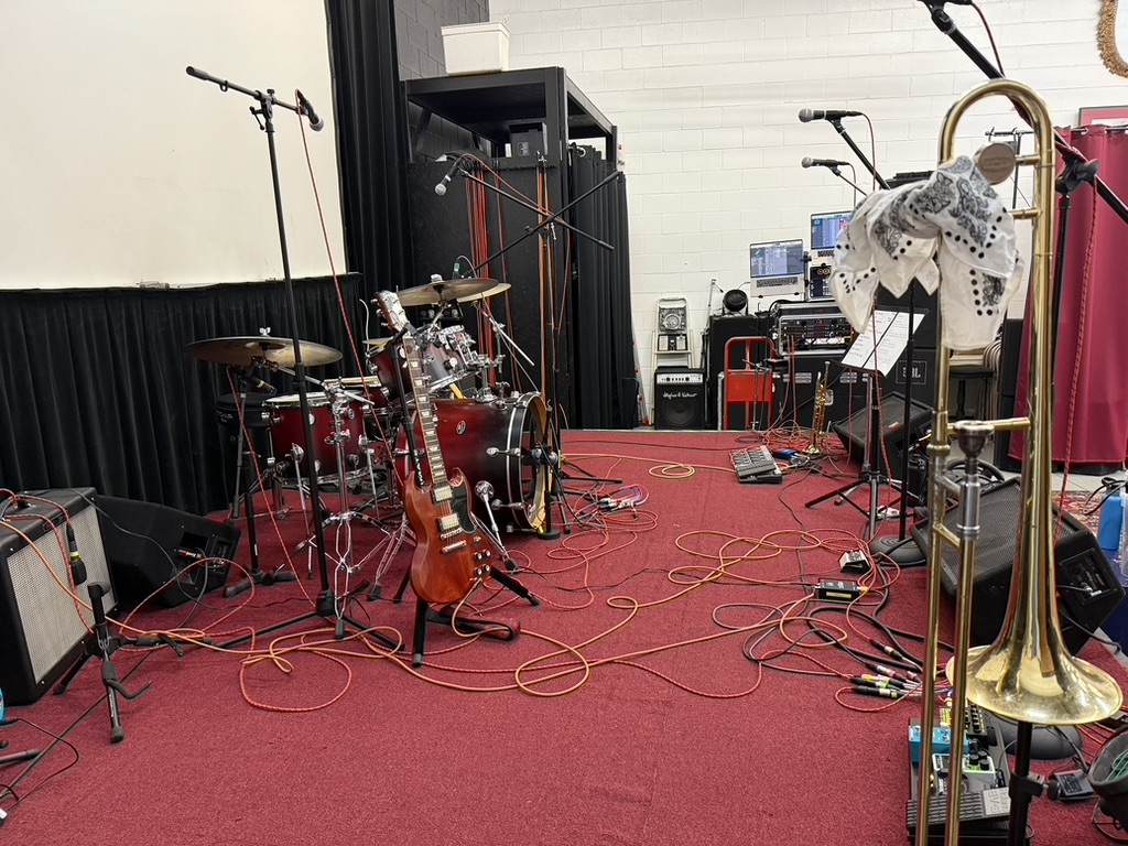 Full band setup on stage